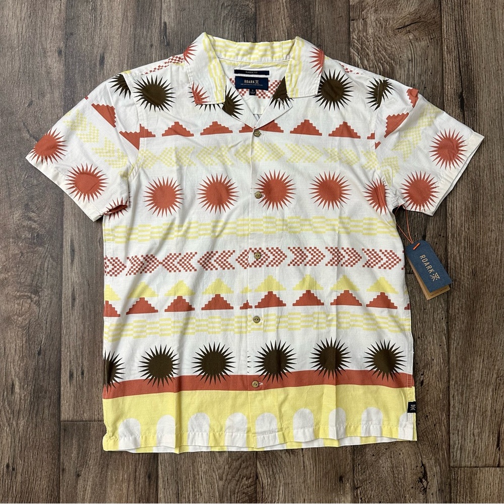 Roark Journey Button Up Cotton Blend Gonzo Shirt Men’s Sz S White Brown